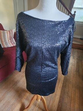 VTG bebe Black Sequin Boatneck Mini Dress